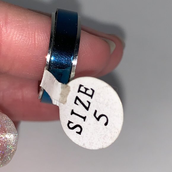 Blue an Silver Steel Spinner Ring, Size 5 - Picture 3 of 7